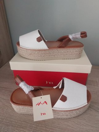 Sandalias Menorquinas Plataforma Blanco Talla 37
