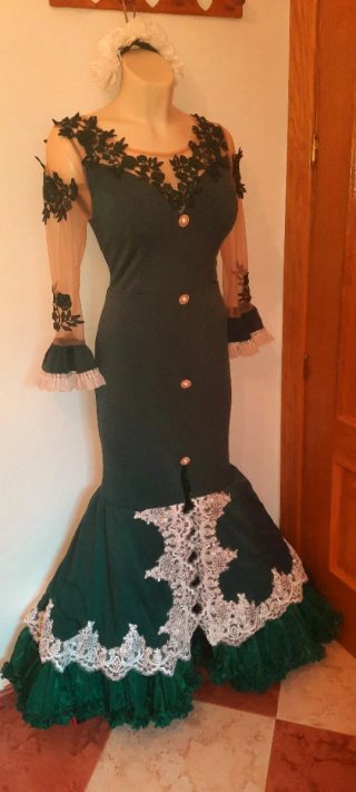 Traje Flamenca Verde Esmeralda Talla 44
