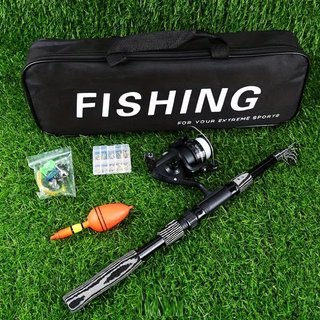 Kit Pesca Caña Carrete Anzuelos 180cm
