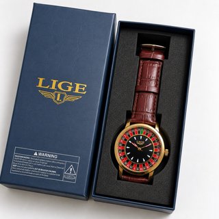 Reloj LIGE Dorado y Marrón con Diseño Ruleta
