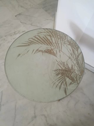 Mesita redonda cristal y madera