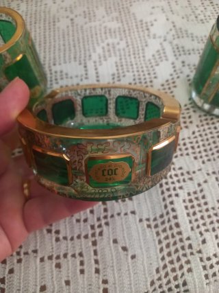 Set fumatori cristallo Bohemia verde dorato