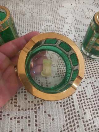 Set fumatori cristallo Bohemia verde dorato