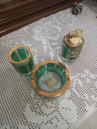 Set fumatori cristallo Bohemia verde dorato