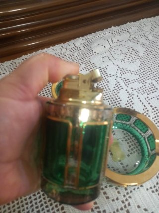 Set fumatori cristallo Bohemia verde dorato