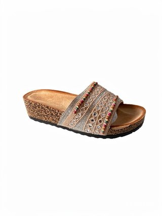 Sandalias Beige Multicolor Adornadas