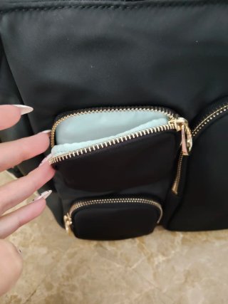 Bolso Tous Negro Nylon Cremalleras Doradas