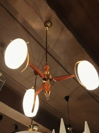 Lampada Sospensione anni'50 Stilnovo ottone e teak