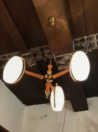 Lampada Sospensione anni'50 Stilnovo ottone e teak