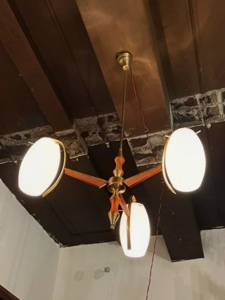 Lampada Sospensione anni'50 Stilnovo ottone e teak
