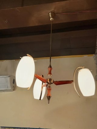 Lampada Sospensione anni'50 Stilnovo ottone e teak