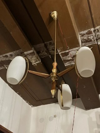 Lampada Sospensione anni'50 Stilnovo ottone e teak