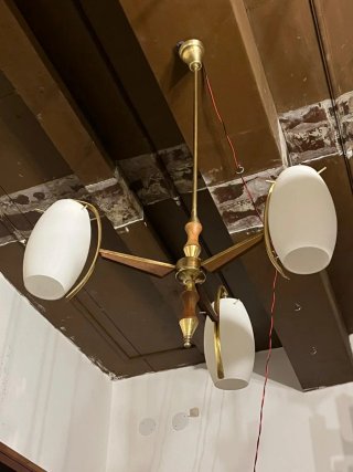Lampada Sospensione anni'50 Stilnovo ottone e teak