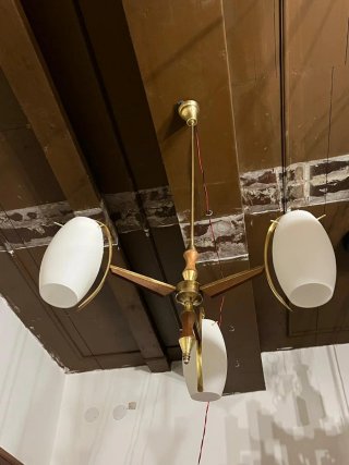 Lampada Sospensione anni'50 Stilnovo ottone e teak