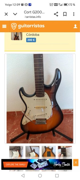 Guitarra Eléctrica Cort G200 LH Zurdos Sunburst