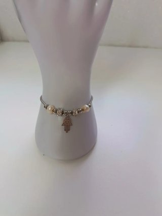 Pulsera Hamsa Plata y Perlas