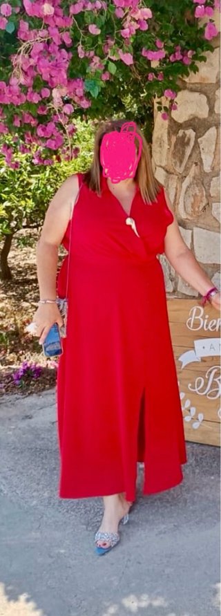 Vestido camisero rojo de raso