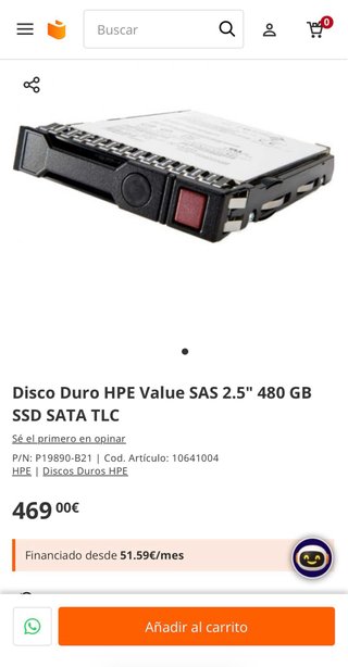 Disco duro HP enterprise SK Hynix 480gb