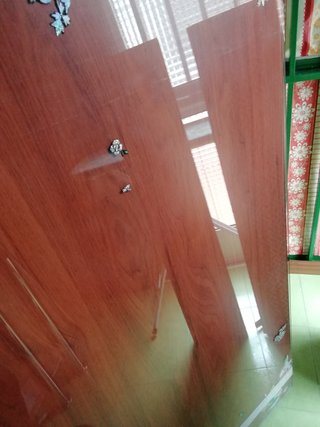 Mesa de comedor/escritorio de madera y cristal