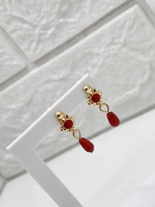 Pendientes Goldfilled Flor Roja