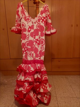 Traje Flamenca Rojo y Blanco