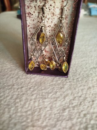 Pendientes Plata Filigrana con Piedras Amarillas