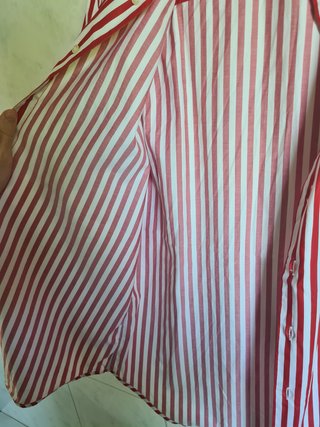 Camisa Burberry London rayas verticales rojas T. L