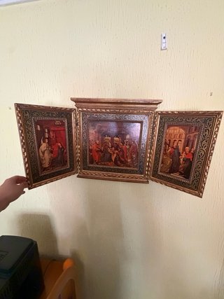 Tríptico decorativo religioso vintage estilo renac