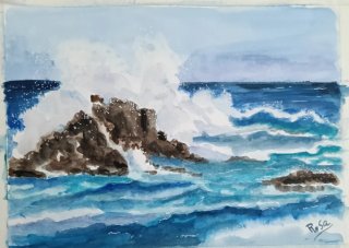 Acuarela marina olas mar