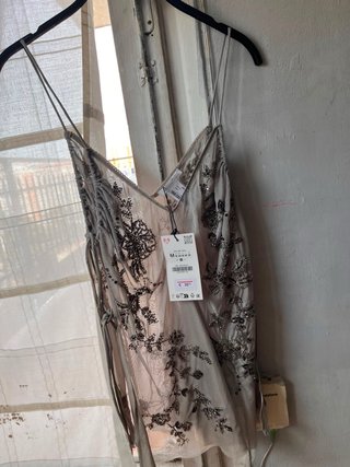 Camisa Zara lentejuelas transparente M