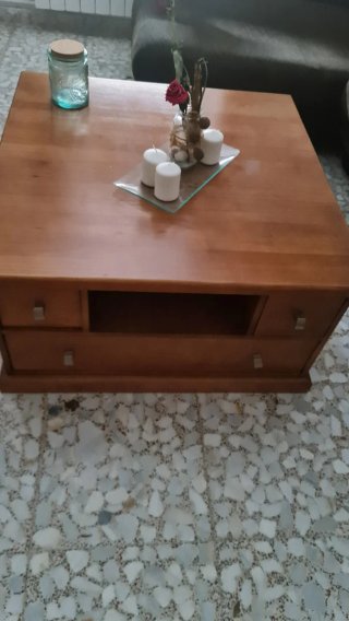 Mesa de centro madera maciza de roble con cajones