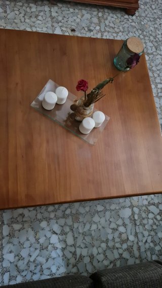Mesa de centro madera maciza de roble con cajones
