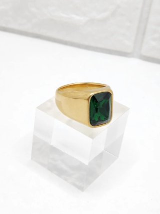 Anillo Oro Chapado Piedra Verde Rectangular