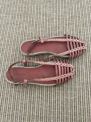 Sandalias Malababa Esparto Piel Rosa