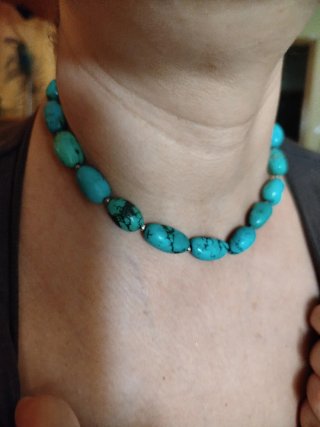 Collar de Plata con Piedras Turquesas tibetanas.