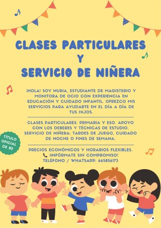 Servicio de niñera y clases particulares