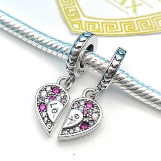 Doppio Charm argento 925 Cuore Love Zirconi Viola