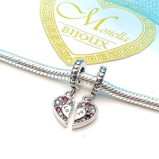 Doppio Charm argento 925 Cuore Love Zirconi Viola