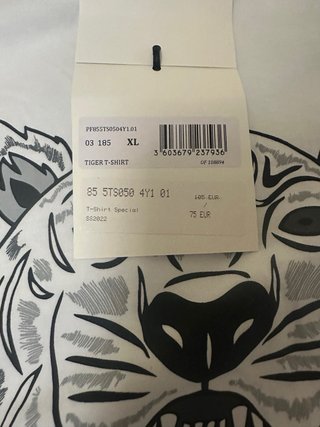 Camiseta Kenzo XL Tigre Paris Blanca sin estrenar