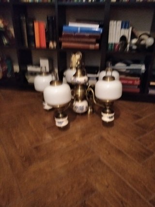 Lámpara colgante 5 brazos metal cristal cerámica