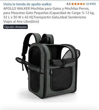 Mochila Transportín Mascotas Gris