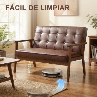 Sofá 2 Plazas Piel Sintética y Madera