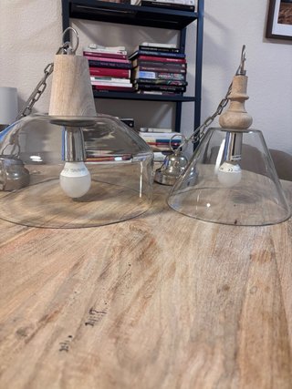 Lámpara colgante cristal y madera