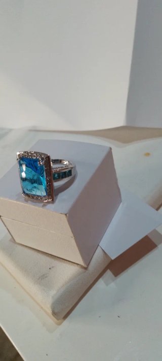Anillo Plata con Piedra Azul Rectangular