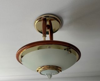 Lámpara de techo madera, metal y cristal
