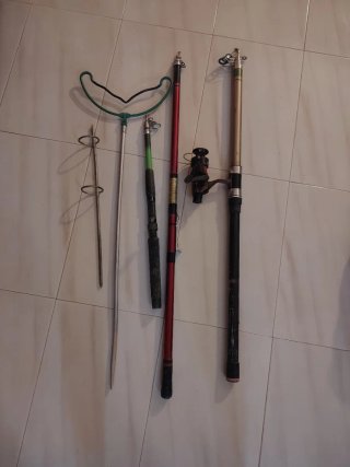 Lote cañas de pesca y accesorios