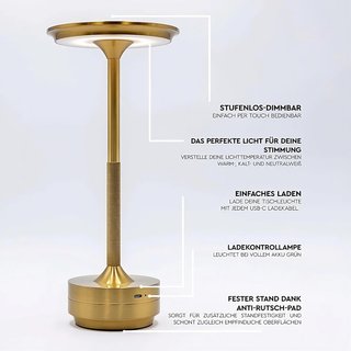 Lámpara LED Mesa Inalámbrica 5000 mAh Dorada