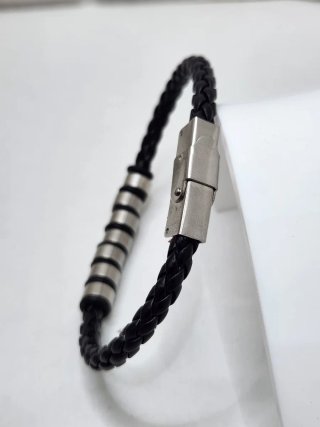 Pulsera Cuero Trenzado y Acero Inoxidable