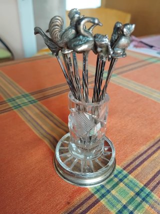 Palillero cristal tallado y plata