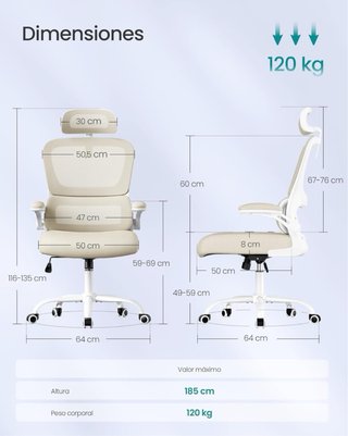 Silla de oficina ergonómica beige y blanca